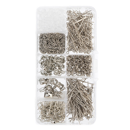 Findings - Assortment Box 8 Slots Silver Mix 671pcs