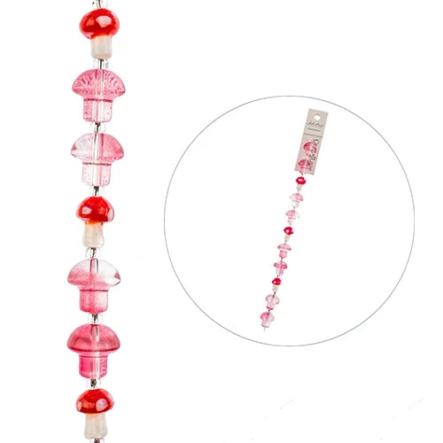 Crystal Lane DIY Flower 7in Bead Strand Mushroom - Pink - 13x14mm-8pcs, Red - 10x13mm