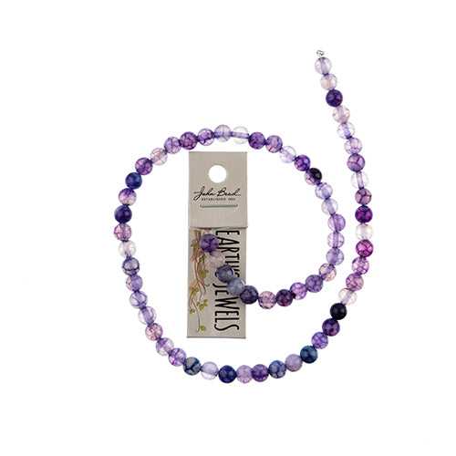 Earth’s Jewels 16in Natural Fire Crackle Agate Round 6mm Purple