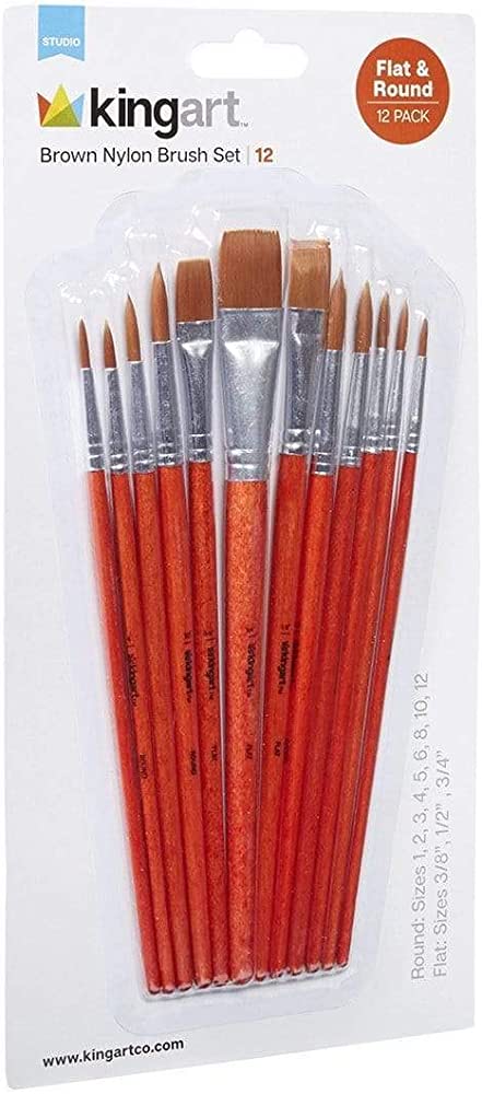 KING ART – BROWN NYLON BRUSH SET – 12 PACK