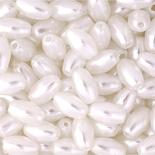 Rosary Oval Oat Beads 9x6mm Pearlized White