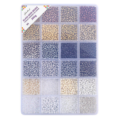Bead Box - Glass Seed Beads 8/0 apx. 300g 24 Colors Champagne Glow