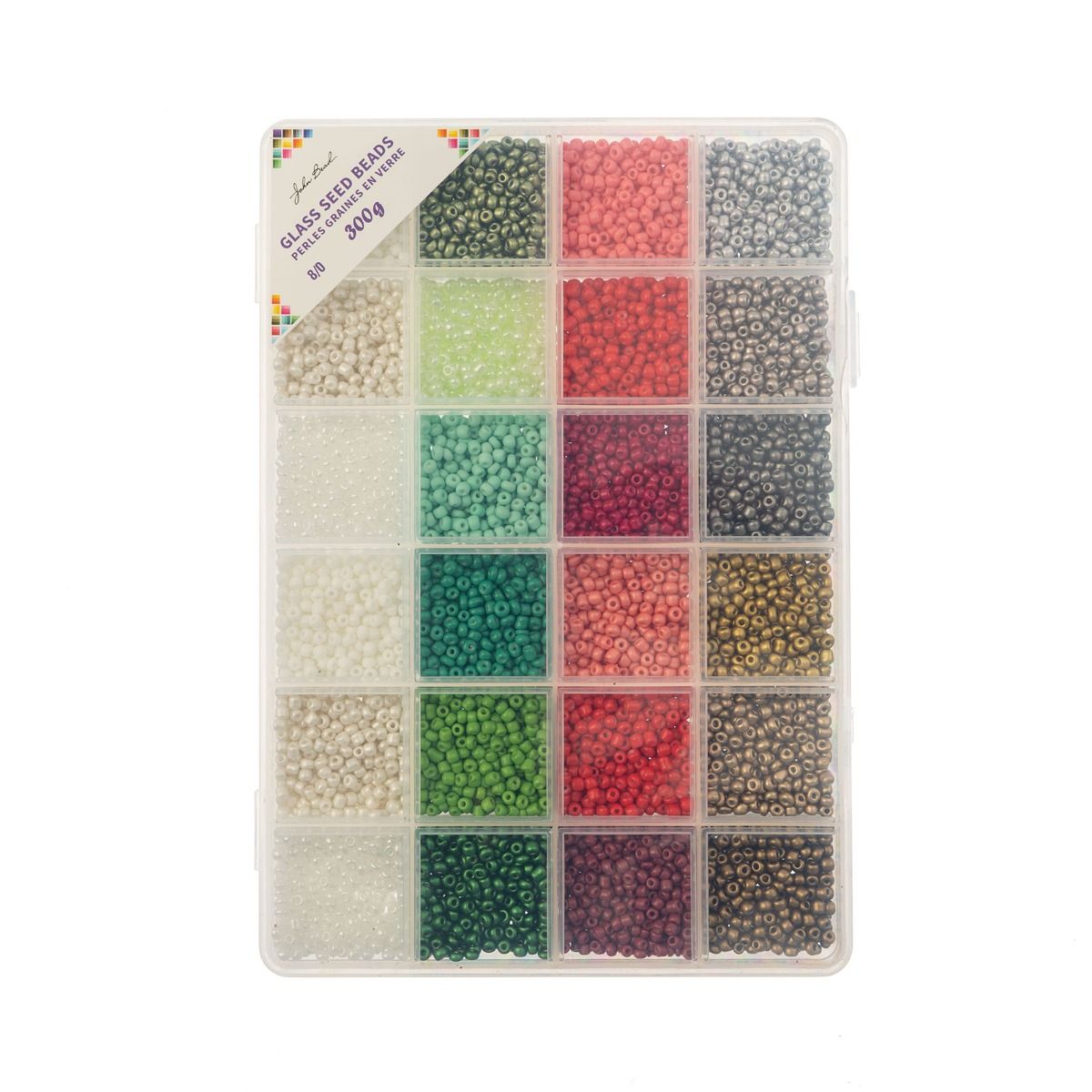 Bead Box - Glass Seed Beads 8/0 apx. 300g 24 Colors Christmas Bliss