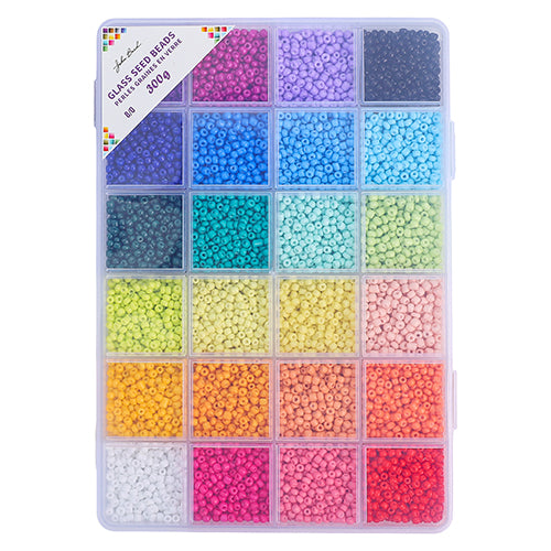 Bead Box - Glass Seed Beads 8/0 apx. 300g 24 Colors Vivid Rainbow