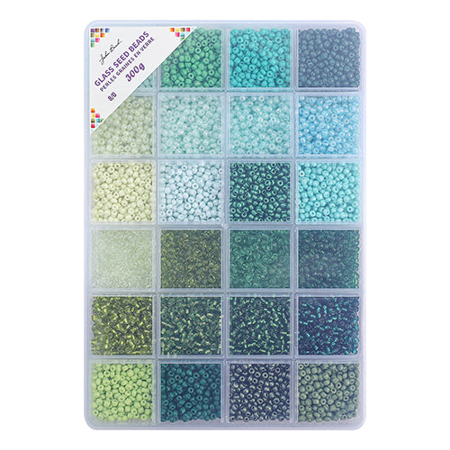 Bead Box - Glass Seed Beads 8/0 apx. 300g 24 Colors Green Fields