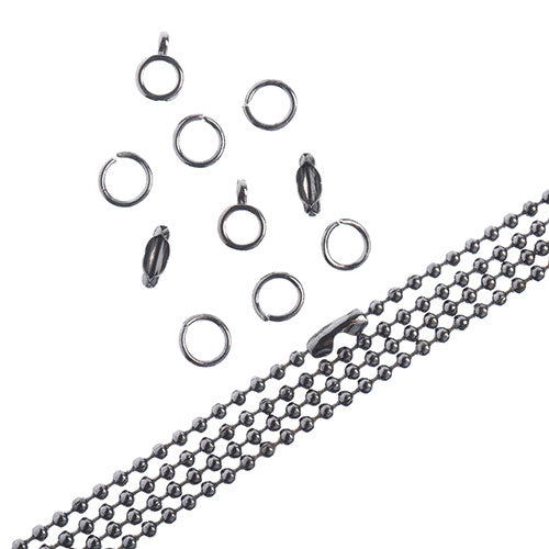 36in Chain and Findings Set- 3mm Ball Chain Gunmetal