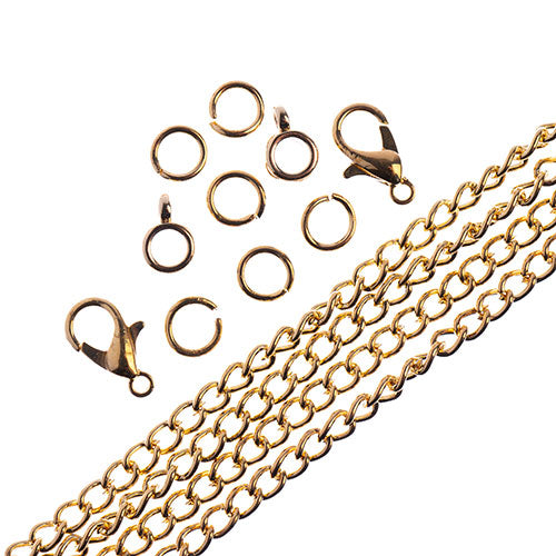 36in Chain and Findings Set- 3x4mm Curb Chain Gold