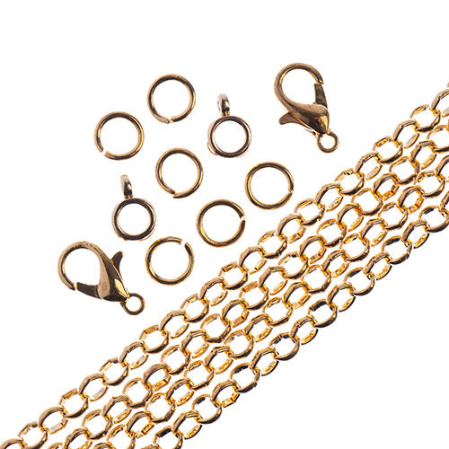 36in Chain and Findings Set- 4mm Rolo Cable Chain Gold