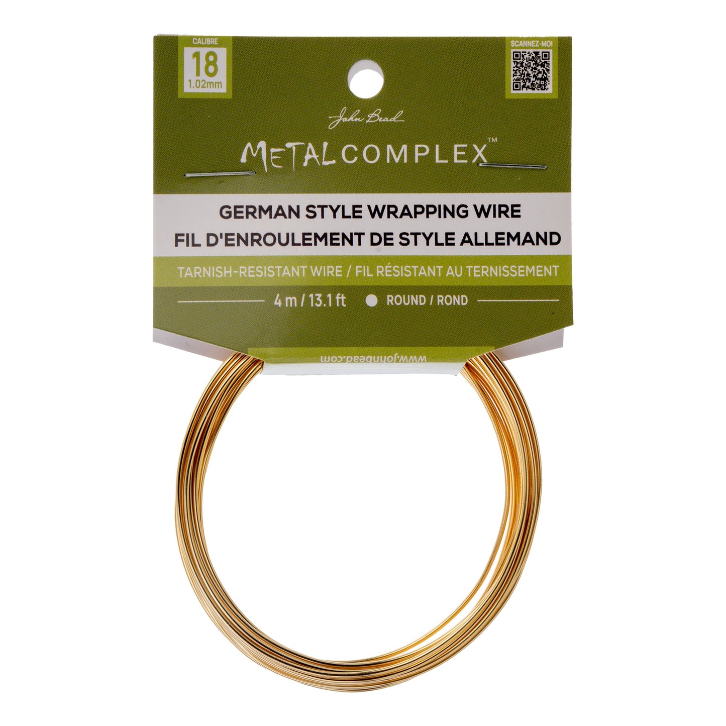 Metal Complex German Style Wire No-Tarnish RND 18ga (1.02mm) 13.1ft (4m) Gold