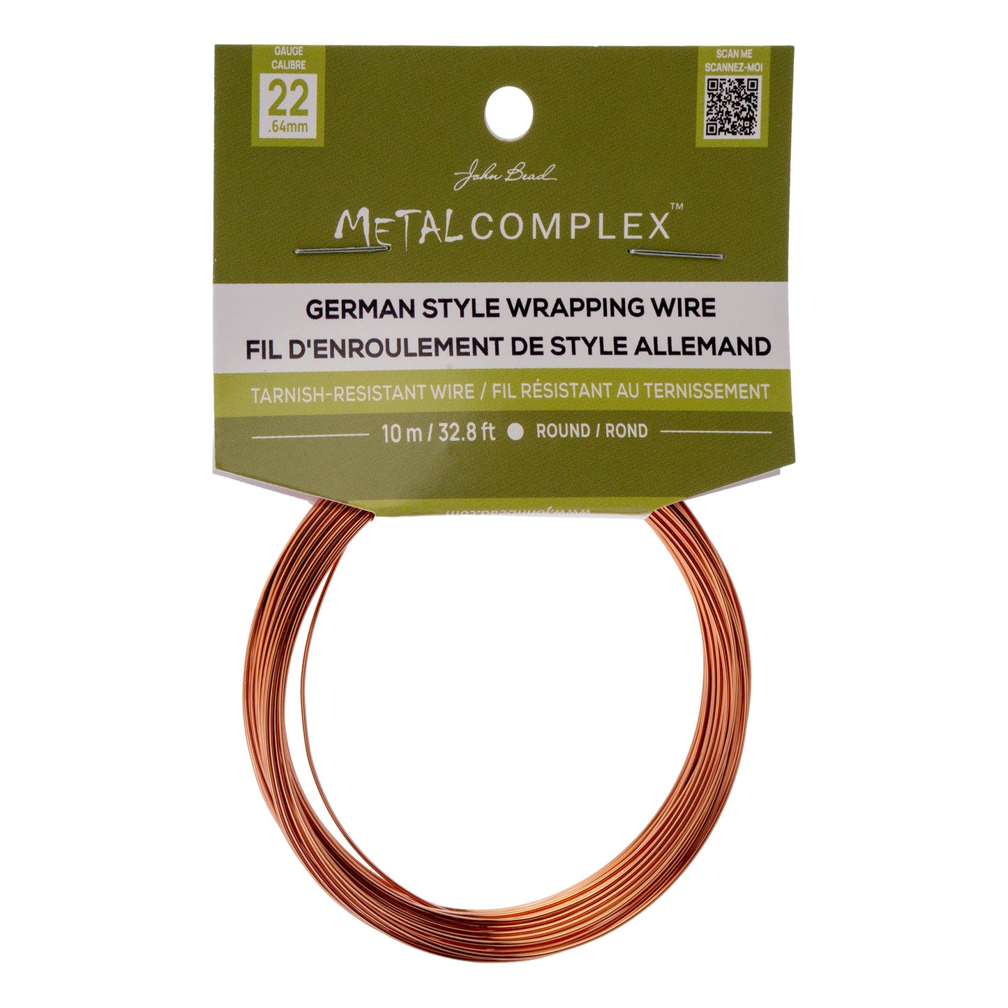Metal Complex German Style Wire No-Tarnish RND 22ga (0.64mm) 32.8ft (10m) Copper
