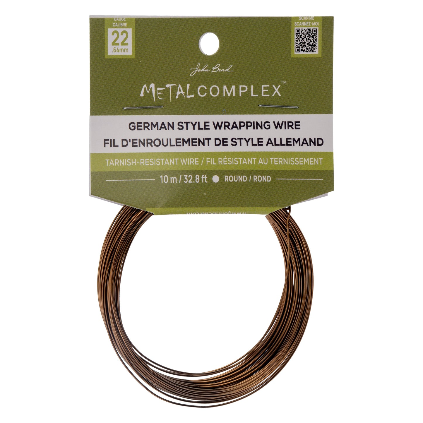 Metal Complex German Style Wire No-Tarnish RND 22ga (0.64mm) 32.8ft (10m) Antique Brass