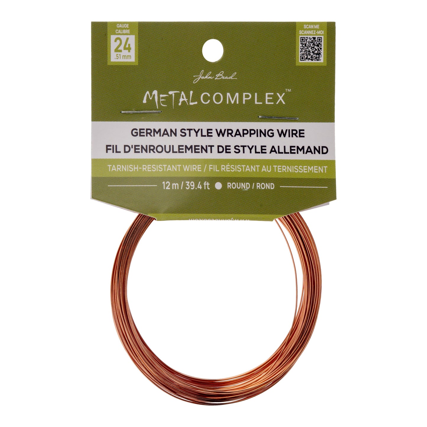 Metal Complex German Style Wire No-Tarnish RND 24ga (0.51mm) 39.4ft (12m) Copper
