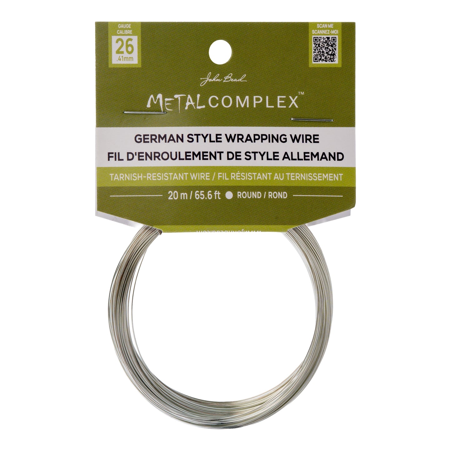 Metal Complex German Style Wire No-Tarnish RND 26ga (0.41mm) 65.6ft (20m) Silver Plated