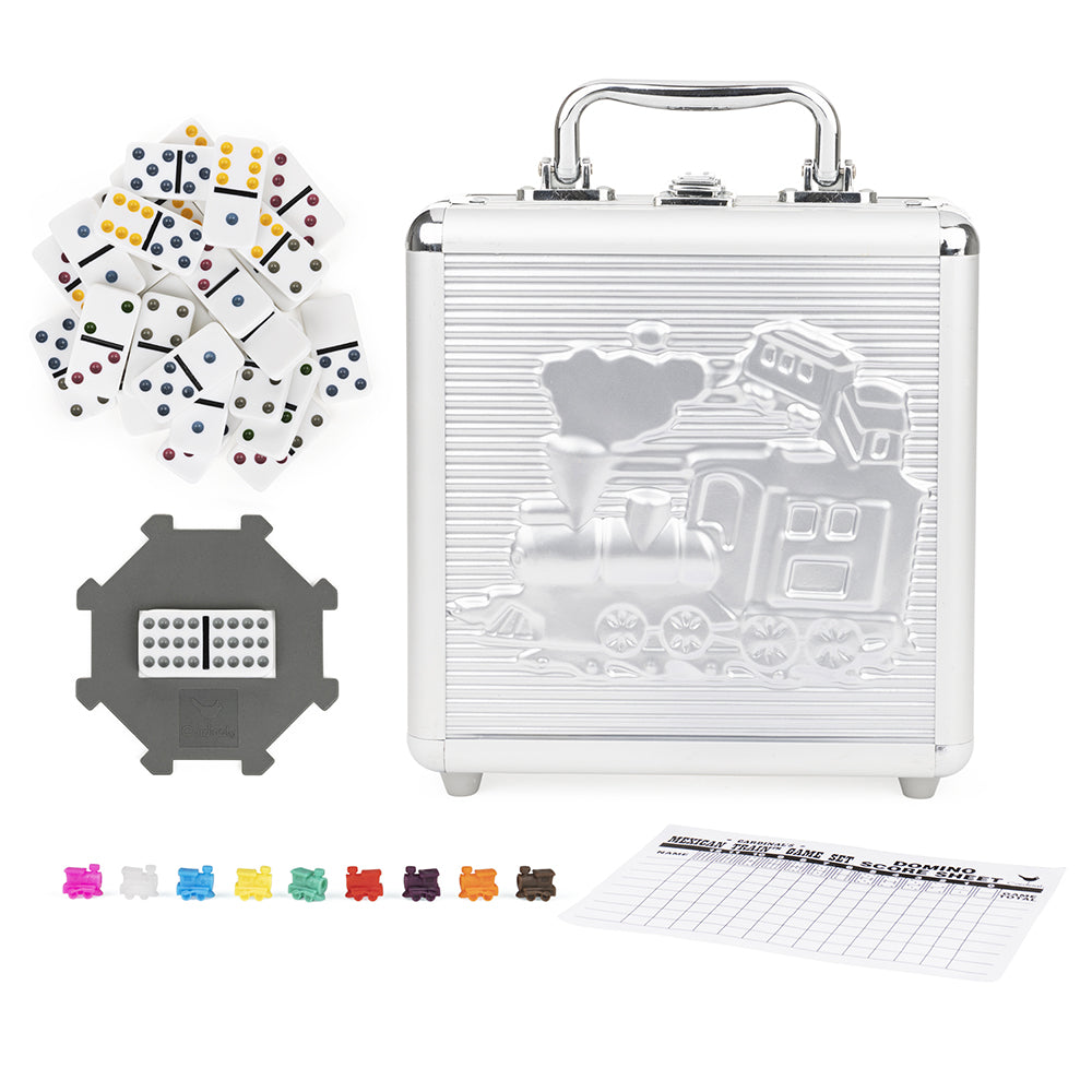 DOMINOES - MEXICAN TRAIN - DOUBLE 12 - COLOR - DLX w/CASE