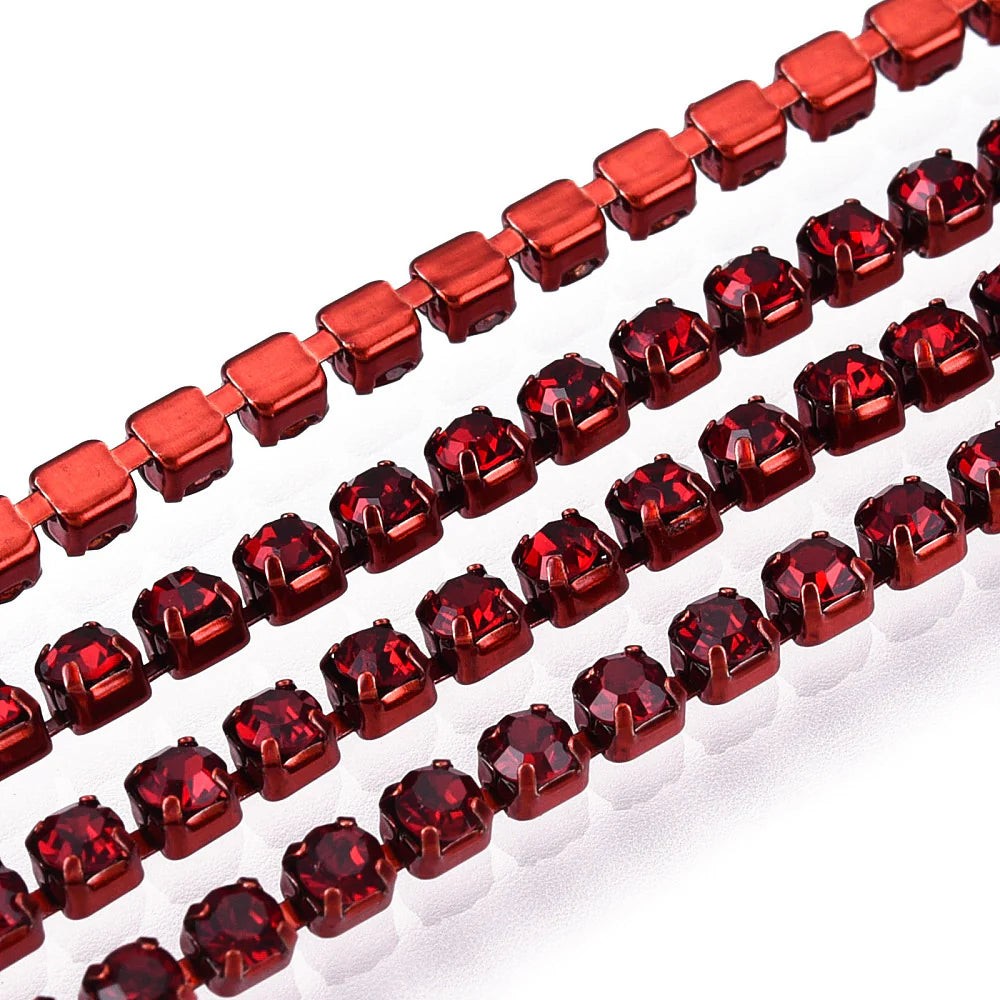 Metal Rhinestone Banding 2mm Siam by the Yard