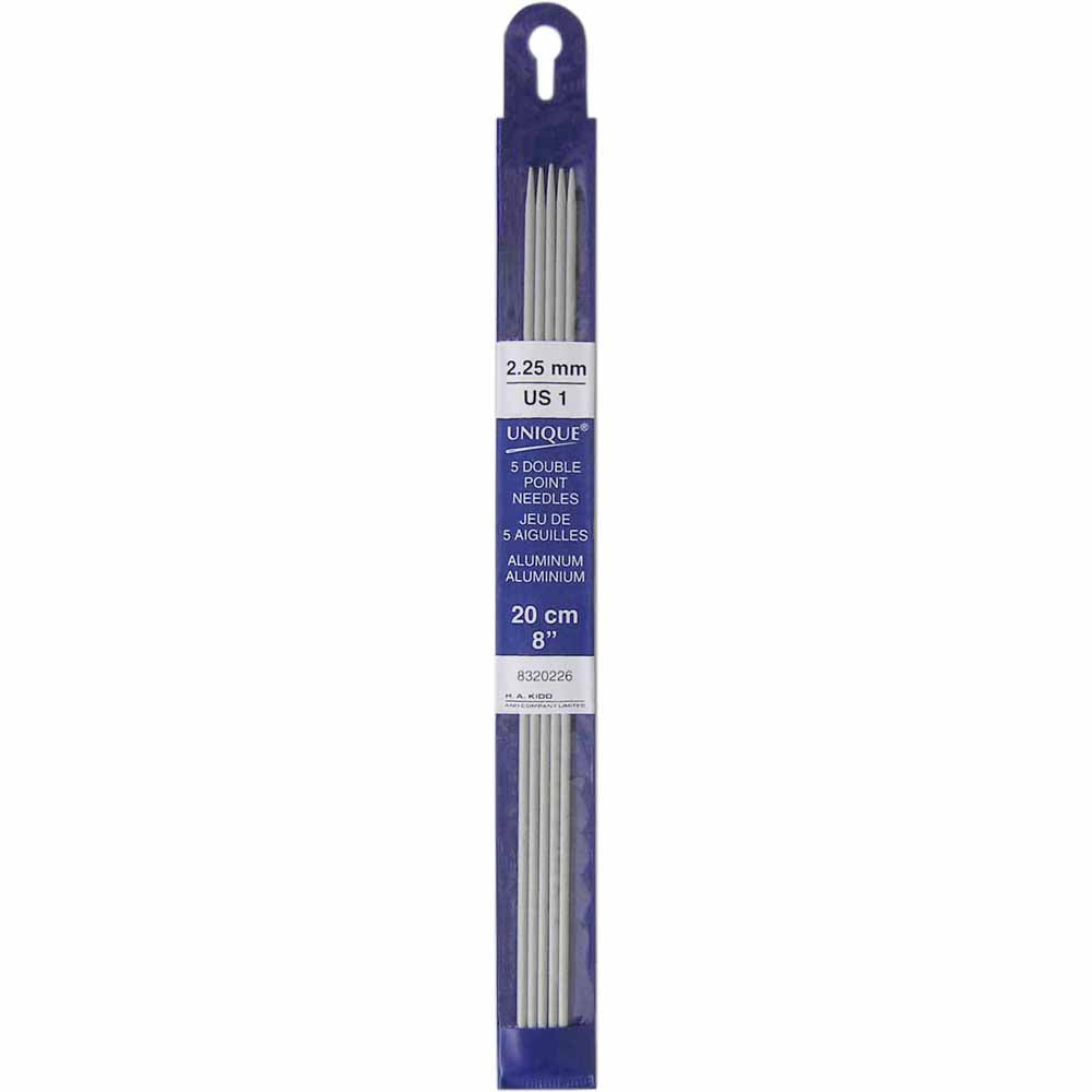 UNIQUE KNITTING Double Point Knitting Needles 20cm (8″) - Set of 5 Aluminum - 2.25mm /US 1