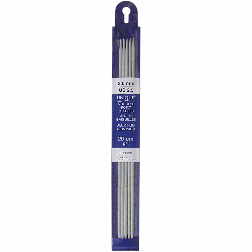 UNIQUE KNITTING Double Point Knitting Needles 20cm (8″) - Set of 5 Aluminum - 3mm/US 2