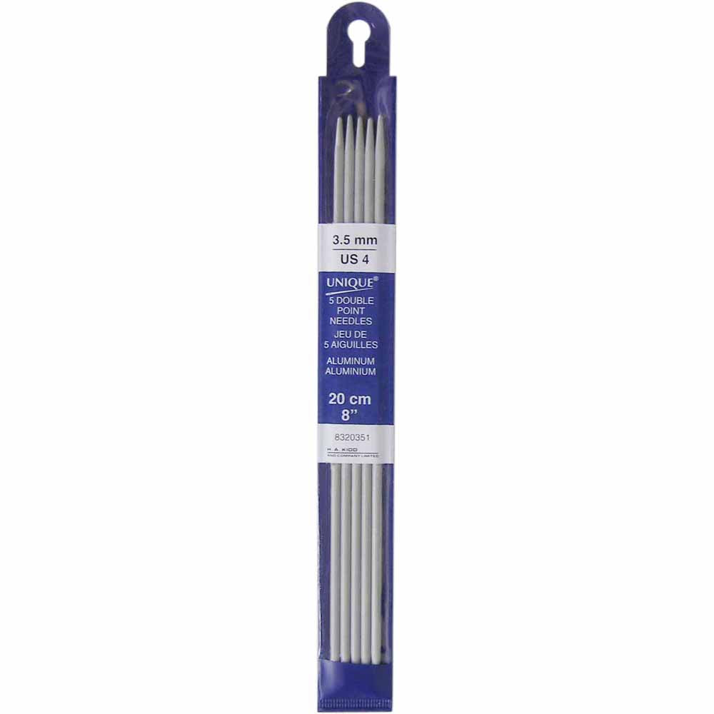 UNIQUE KNITTING Double Point Knitting Needles 20cm (8″) - Set of 5 Aluminum - 3.5mm/US 4