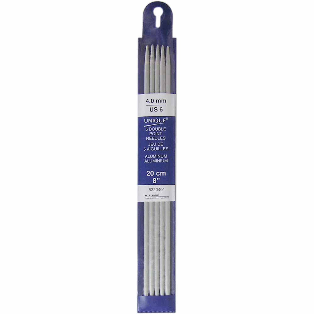 UNIQUE KNITTING Double Point Knitting Needles 20cm (8″) - Set of 5 Aluminum - 4mm/US 6