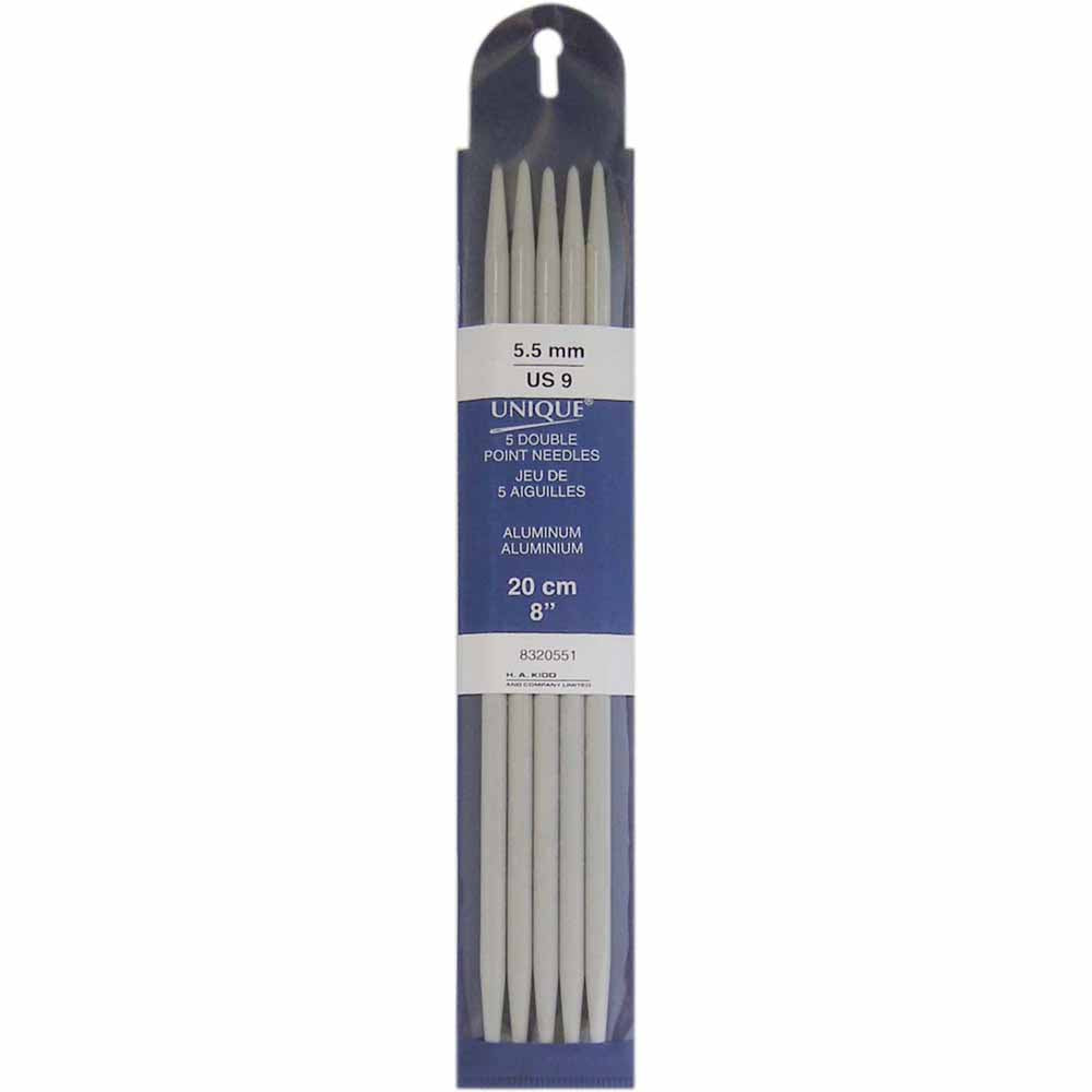 UNIQUE KNITTING Double Point Knitting Needles 20cm (8″) - Set of 5 Aluminum - 5.5mm/US 9