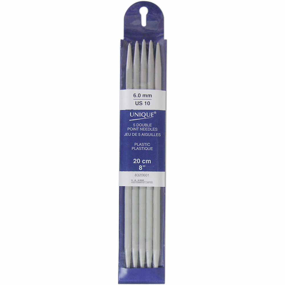 UNIQUE KNITTING Double Point Knitting Needles 20cm (8″) - Set of 5 Plastic - 6mm/US 10
