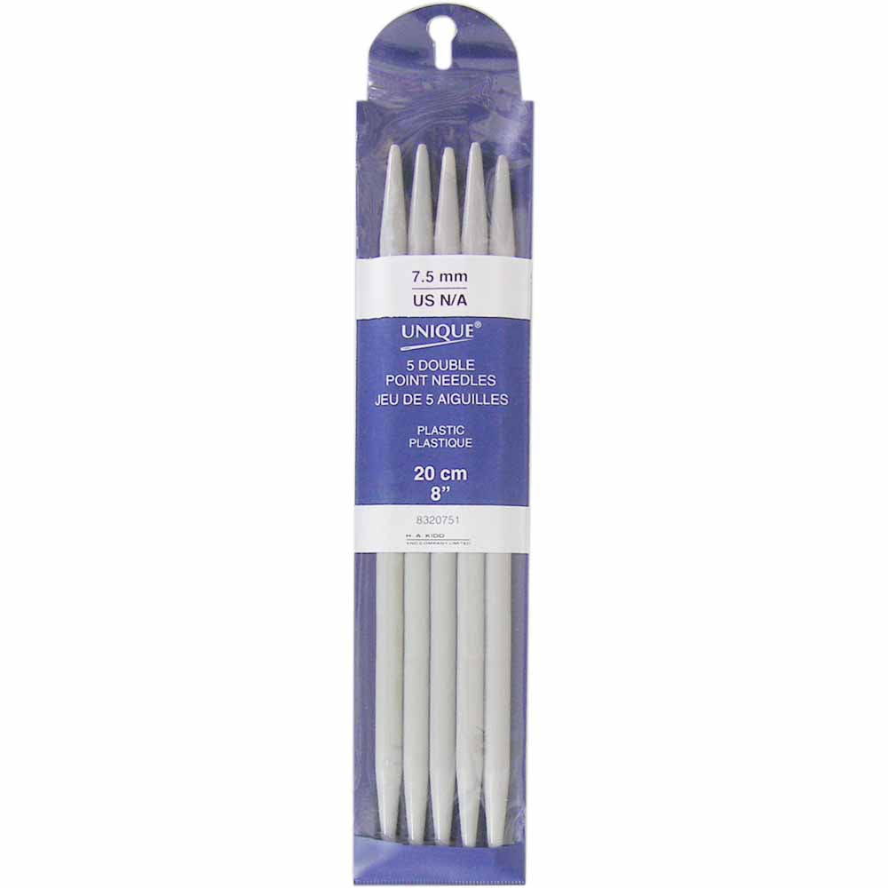 UNIQUE KNITTING Double Point Knitting Needles 20cm (8″) - Set of 5 Plastic - 7.5mm