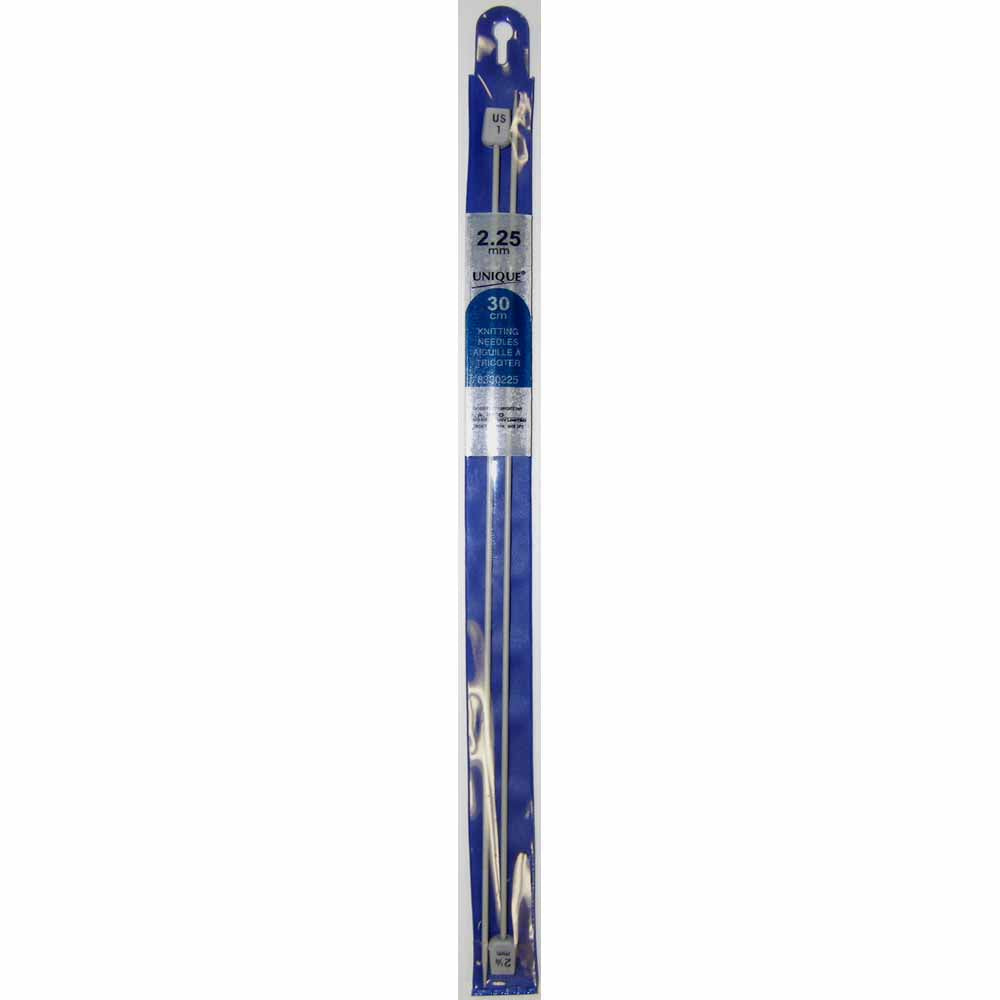 UNIQUE KNITTING Single Point Knitting Needles 30cm (12″) Aluminum - 2.25mm /US 1