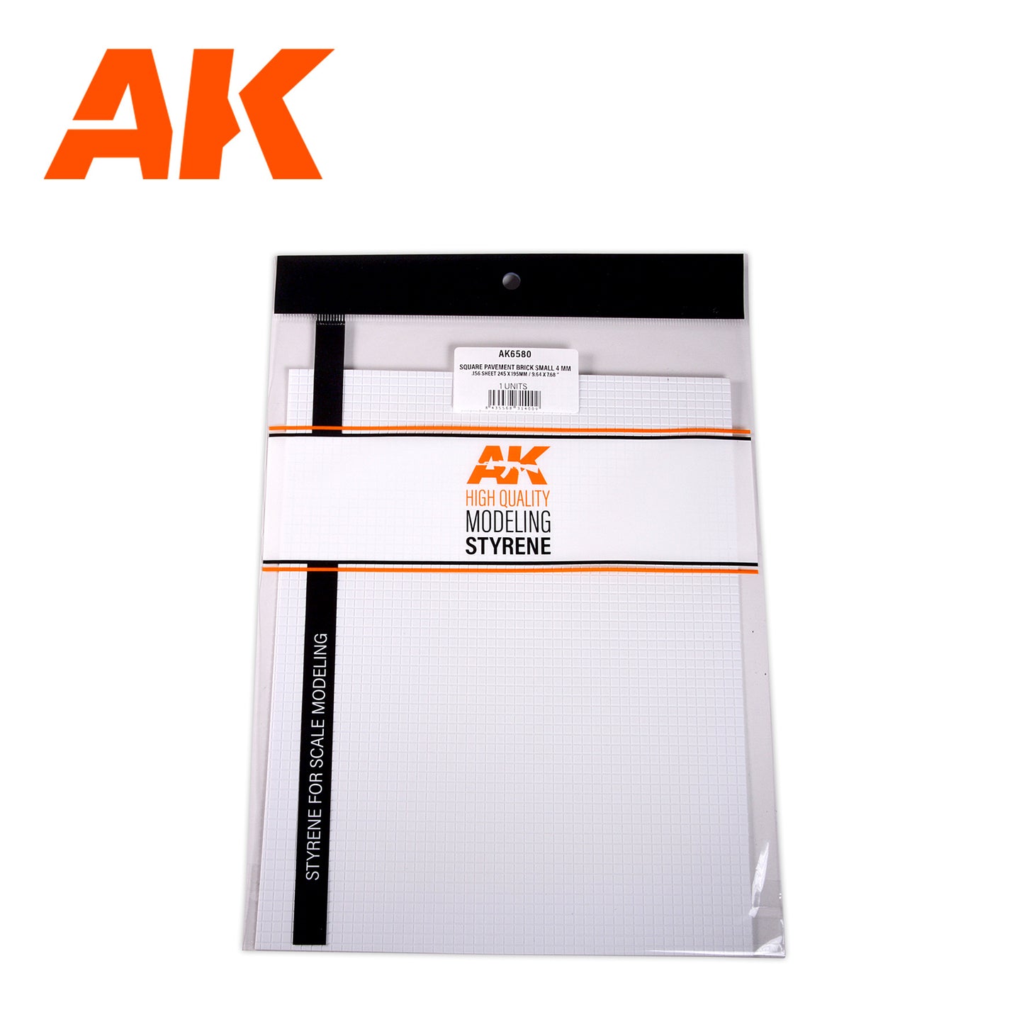 AK Interactive Textured Styrene Sheet - Square Pavement Brick Small - 245 x 195mm x 1 Unit