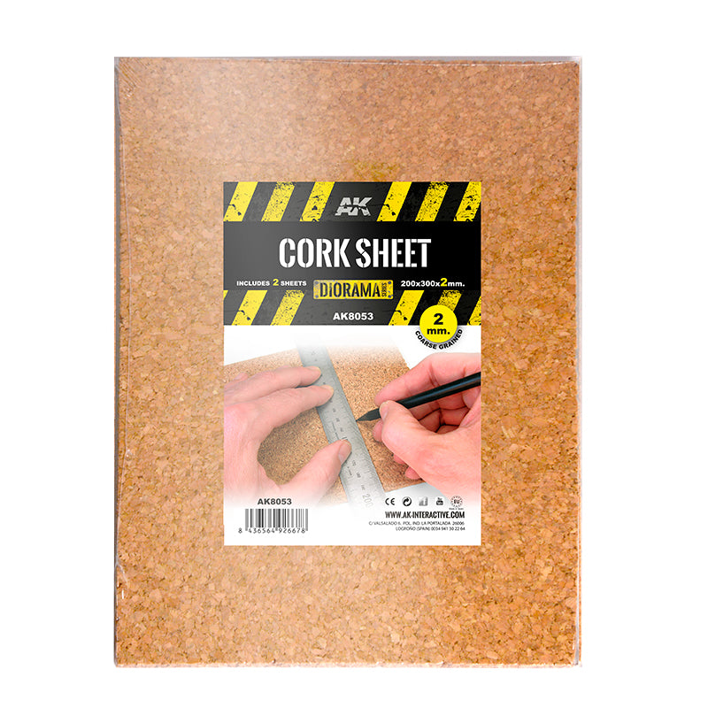 AK Interactive Cork Sheet - Coarse Grained - 200 X 300 X 2mm (2 Sheets)