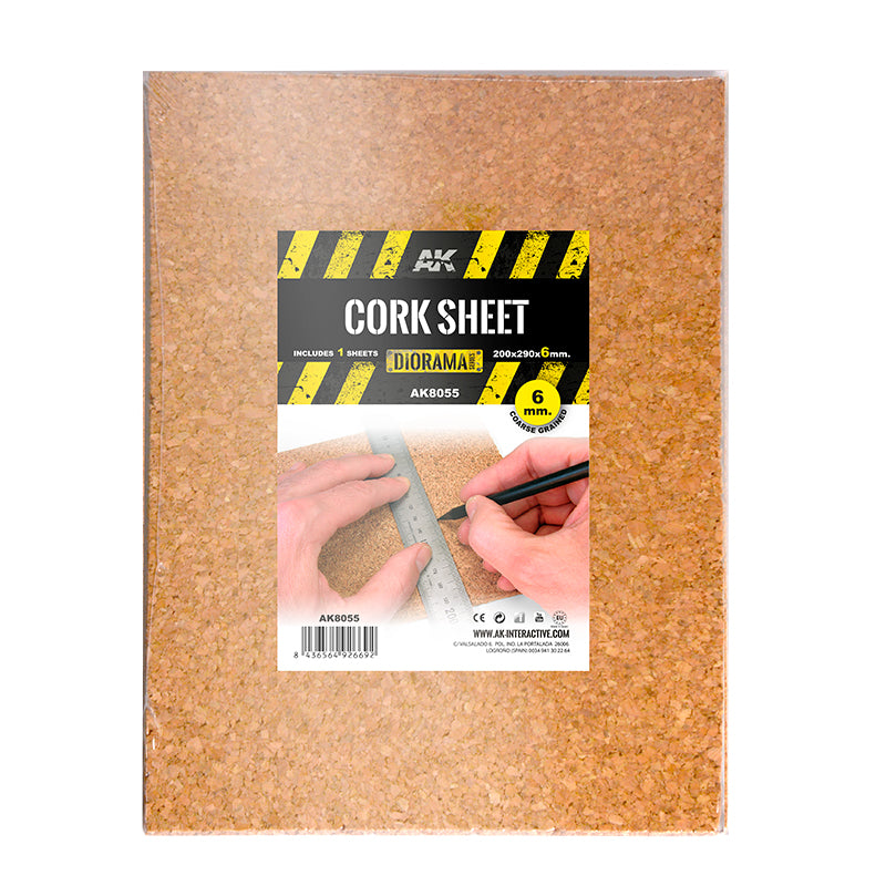 AK Interactive Cork Sheet - Coarse Grained - 200 X 290 X 6mm (1 Sheet)