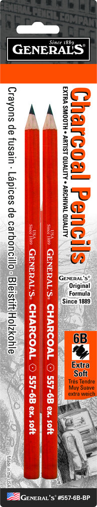 Original Charcoal Pencil, 6B Extra Soft (2 Pack)