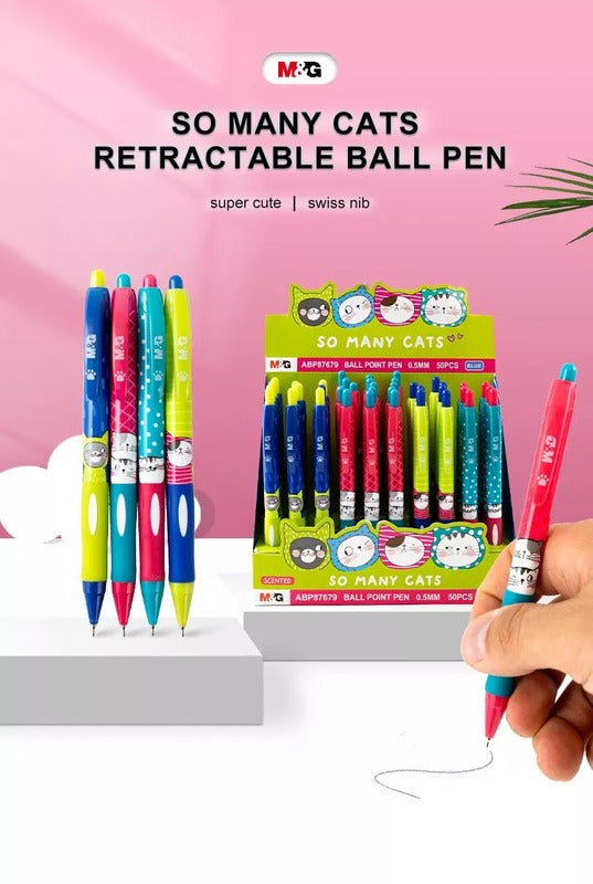 So Many Cats Retractable Ballpoint Pen Display, Scented Comfort Rubber Grip - 0.5mm (50pc)