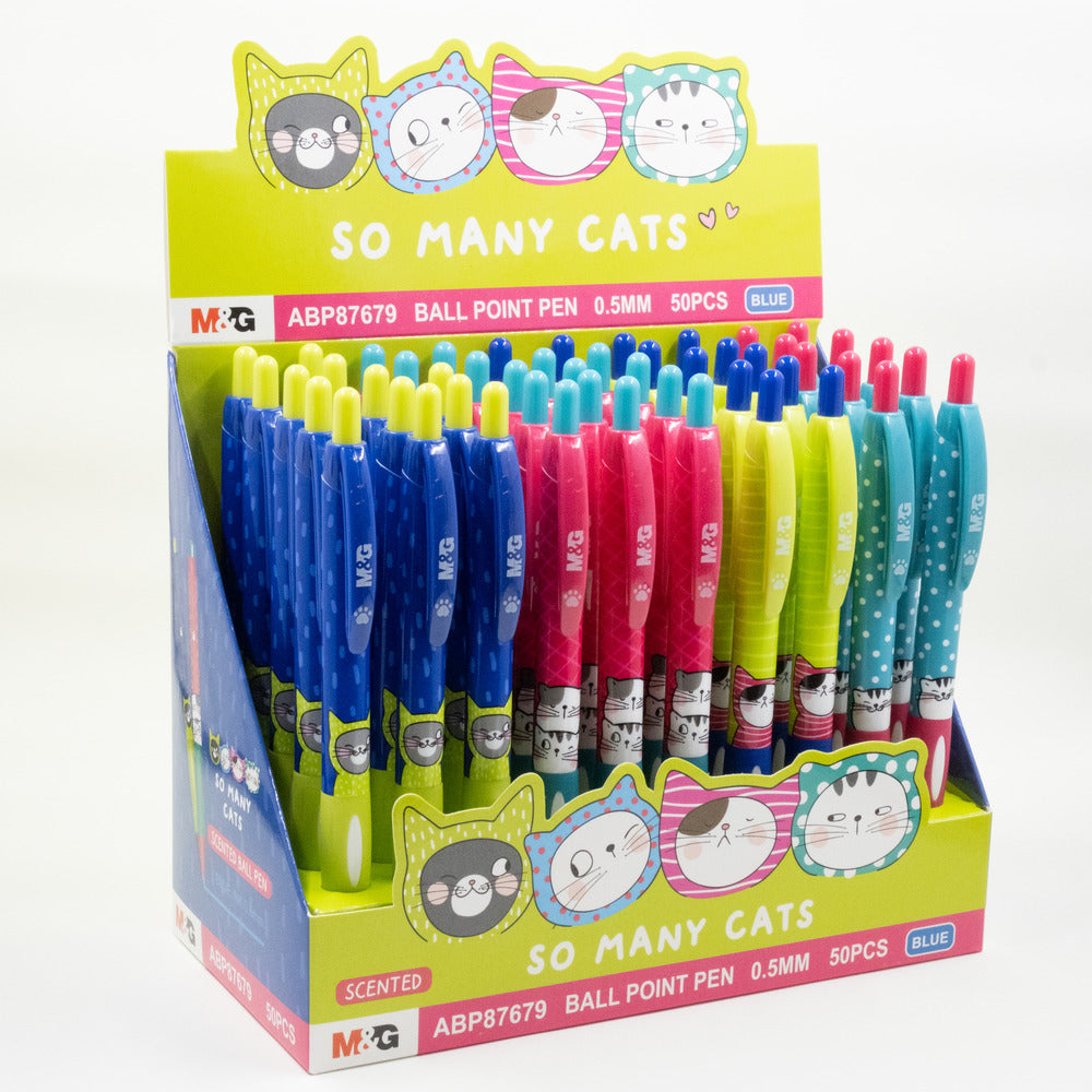 So Many Cats Retractable Ballpoint Pen Display, Scented Comfort Rubber Grip - 0.5mm (50pc)