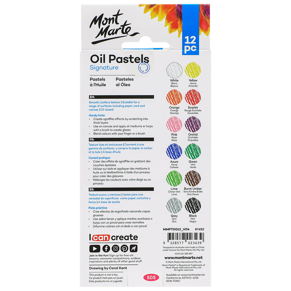 MONT MARTE Oil Pastels - 12pcs