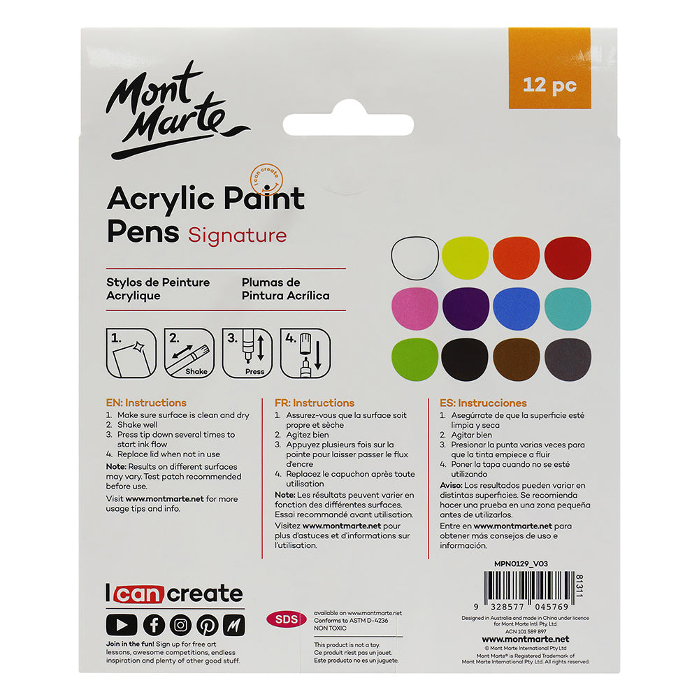 MONT MARTE Acrylic Paint Pens - Fine Tip 12 pcs
