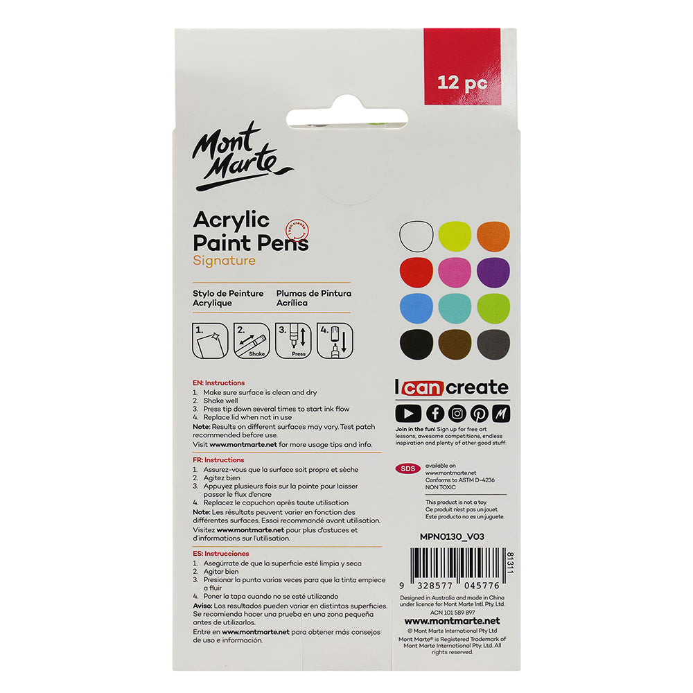 MONT MARTE Acrylic Paint Pens - Broad Tip 12 pcs