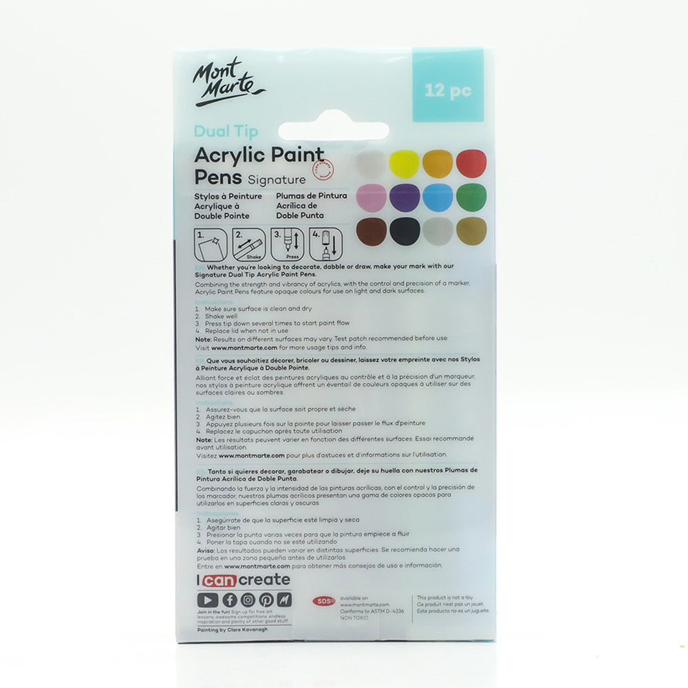 MONT MARTE Dual Tip Acrylic Paint Pens - 12 pcs