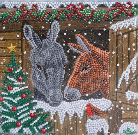 Winter Donkeys 18x18cm Crystal Art Card