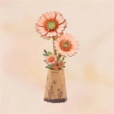 Rowood Light Orange Gerbera Daisy Wooden Bloom