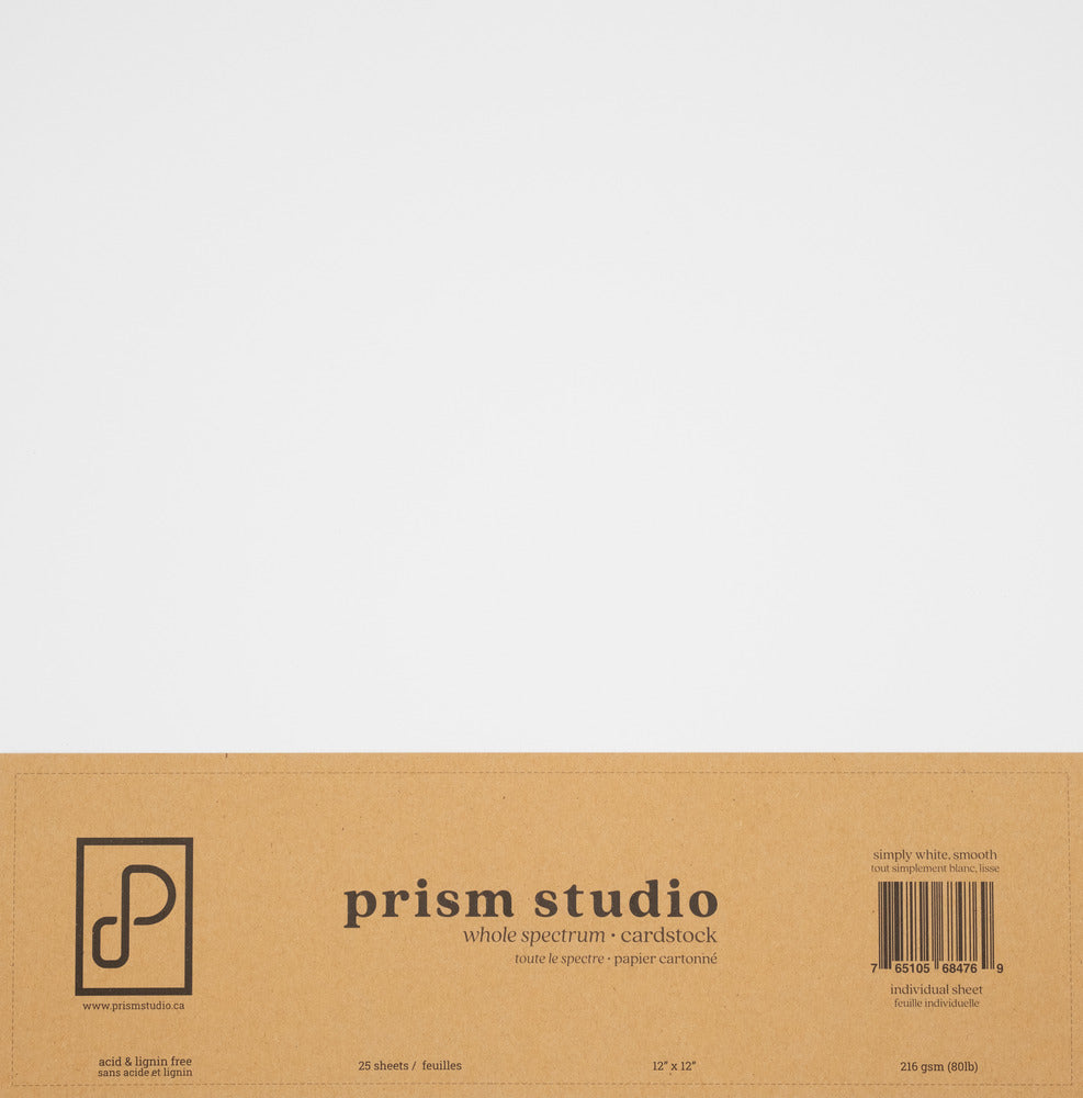 12X12 Whole Spectrum Smooth Cardstock, 80lb, Simply White (25 Sheets)