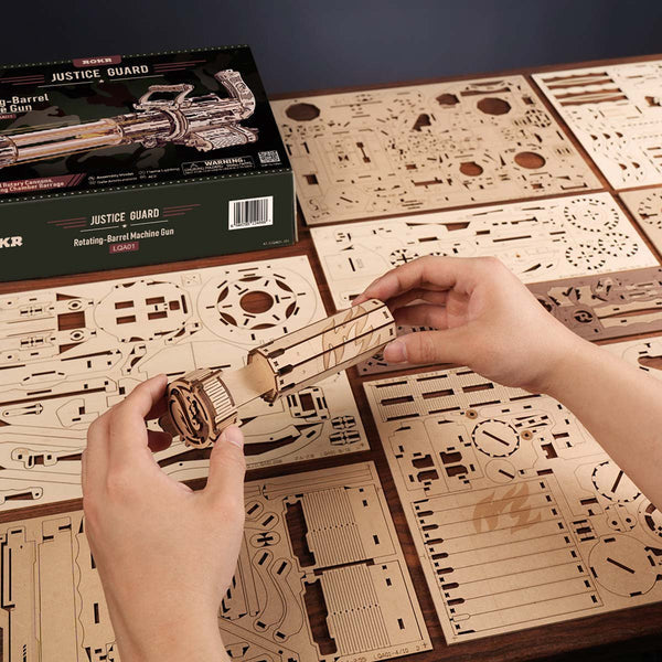 ROKR 3D Wooden Puzzle, Rotating-Barrel Machine Gun