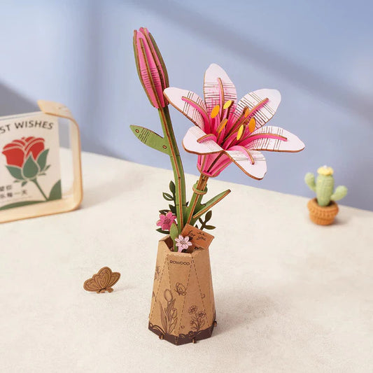 Rowood 3D Wooden Puzzle, Pink Lily