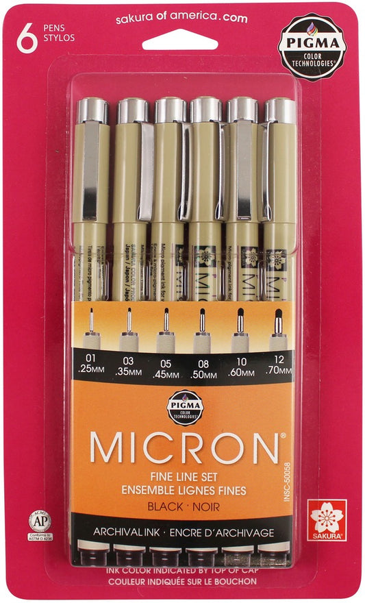 Pigma Micron Pen Set, Black (6 pk)