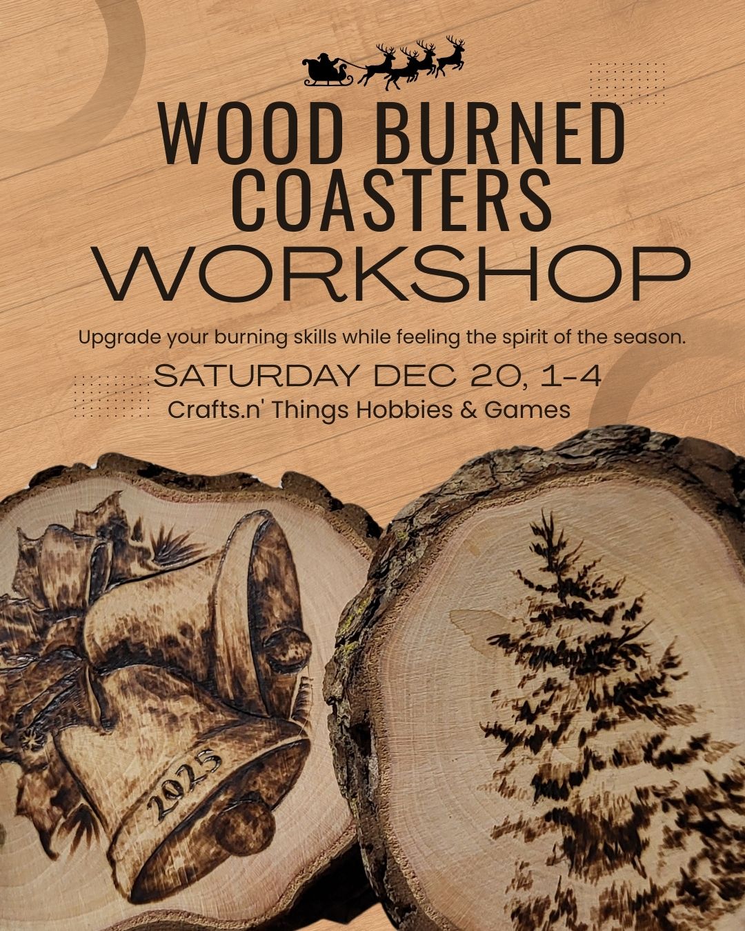 Woodburning Class Coasters Dec 20th 1 to 4