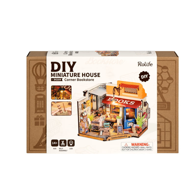 Rolife DIY Miniature House Kit, Corner bookstore DG164