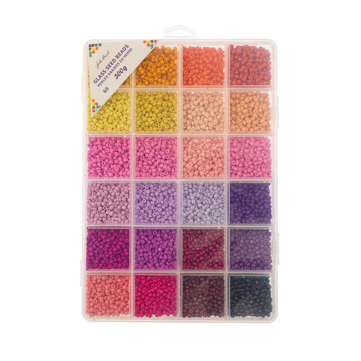 Bead Box - Glass Seed Beads 8/0 apx. 300g 24 Colors Princess Treasures