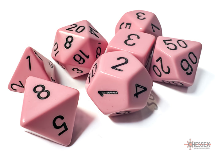 OPAQUE 7-DIE SET POLYHEDRAL PASTEL PINK/BLACK