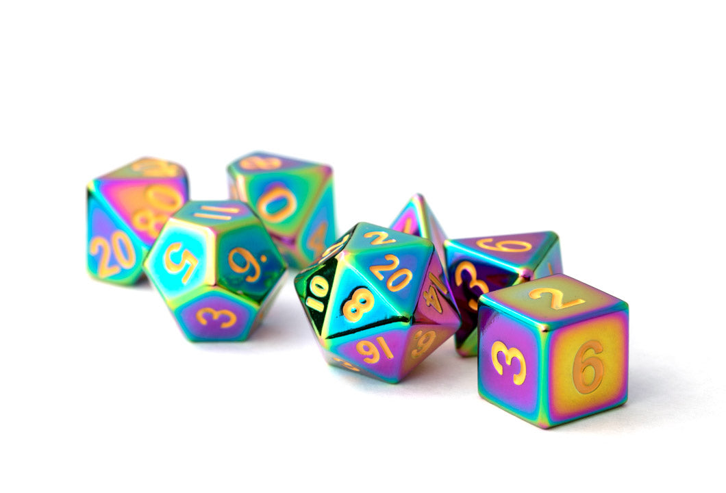 METAL 7 DICE SET TORCHED RAINBOW 16MM