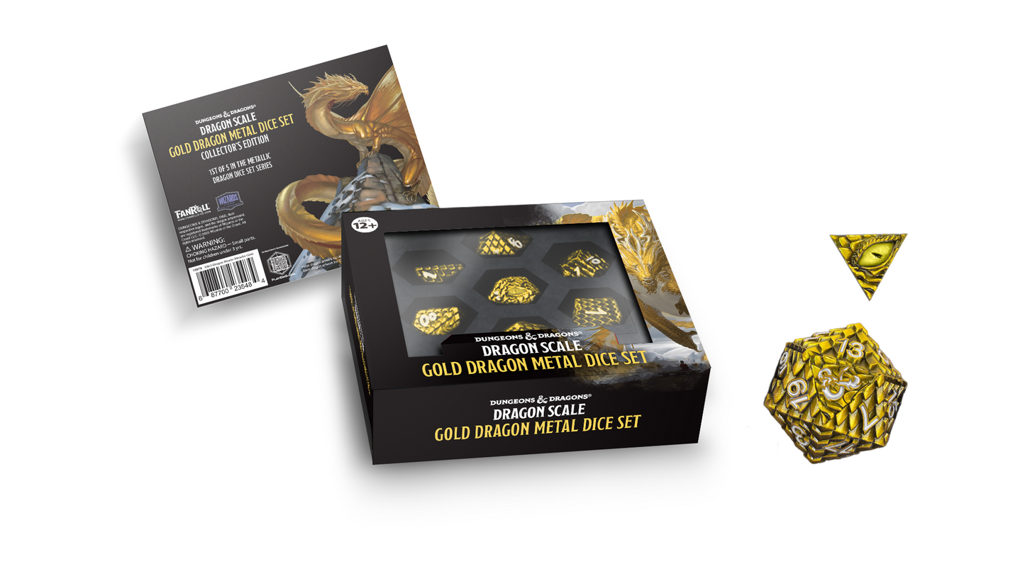 DND METAL 7 DICE SET DRAGON SCALE GOLD