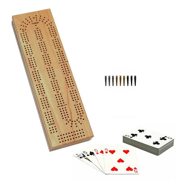CRIBBAGE, 3-TRACK, WOOD W/STORAGE